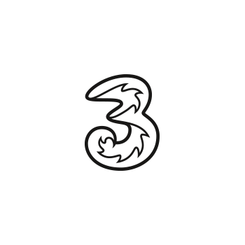 Das offizielle Logo des Mobilfunkanbieters Drei als stilisierte schwarze Zahl Drei auf weißem Hintergrund.