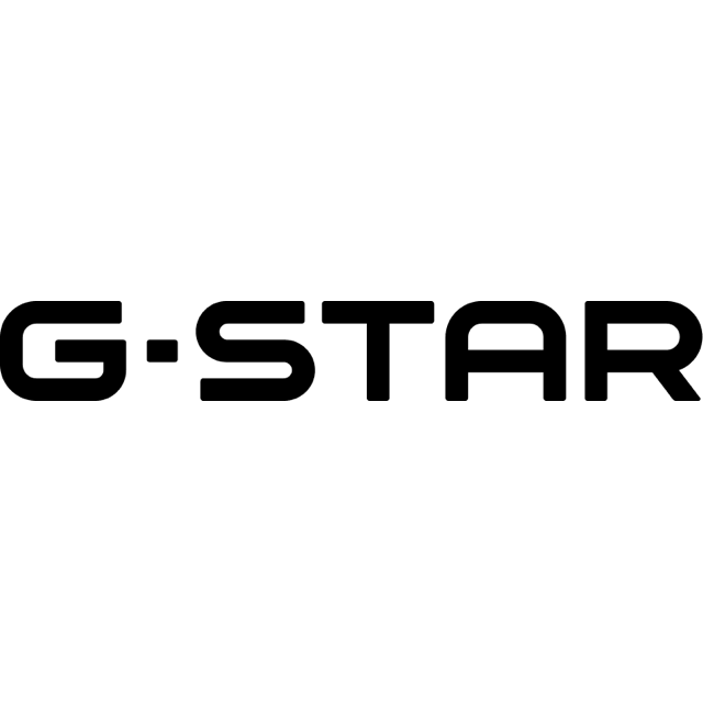 Minimalistischer, schwarzer Schriftzug „G-STAR“ in markanter, fetter Großschrift auf weißem Hintergrund.
