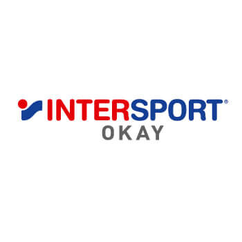 Das offizielle Logo von Intersport Okay in den Farben Blau und Rot auf weißem Hintergrund.