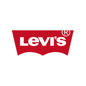 Das klassische rote Levi's Batwing-Logo mit weißem Schriftzug auf weißem Hintergrund.