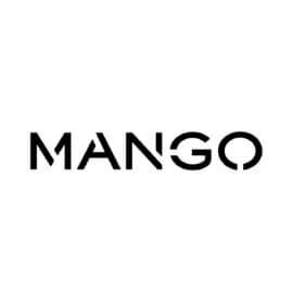 Minimalistischer, schwarzer Schriftzug „MANGO“ in serifenloser Großschrift auf weißem Hintergrund.