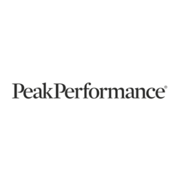 Minimalistischer, dunkelgrauer Schriftzug „Peak Performance“ auf weißem Hintergrund.
