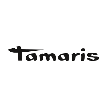 Der markante, schwarze Schriftzug „Tamaris“ in geschwungener Schrift auf weißem Hintergrund.