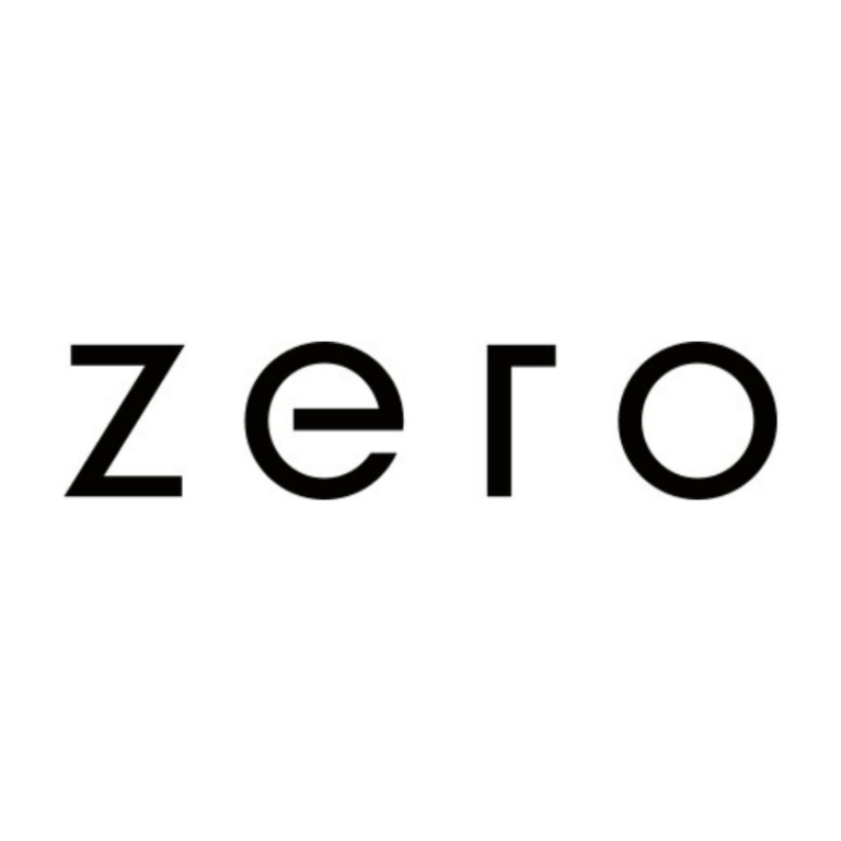 Minimalistischer, schwarzer „zero“-Schriftzug in klarer Kleinschreibung auf weißem Hintergrund.